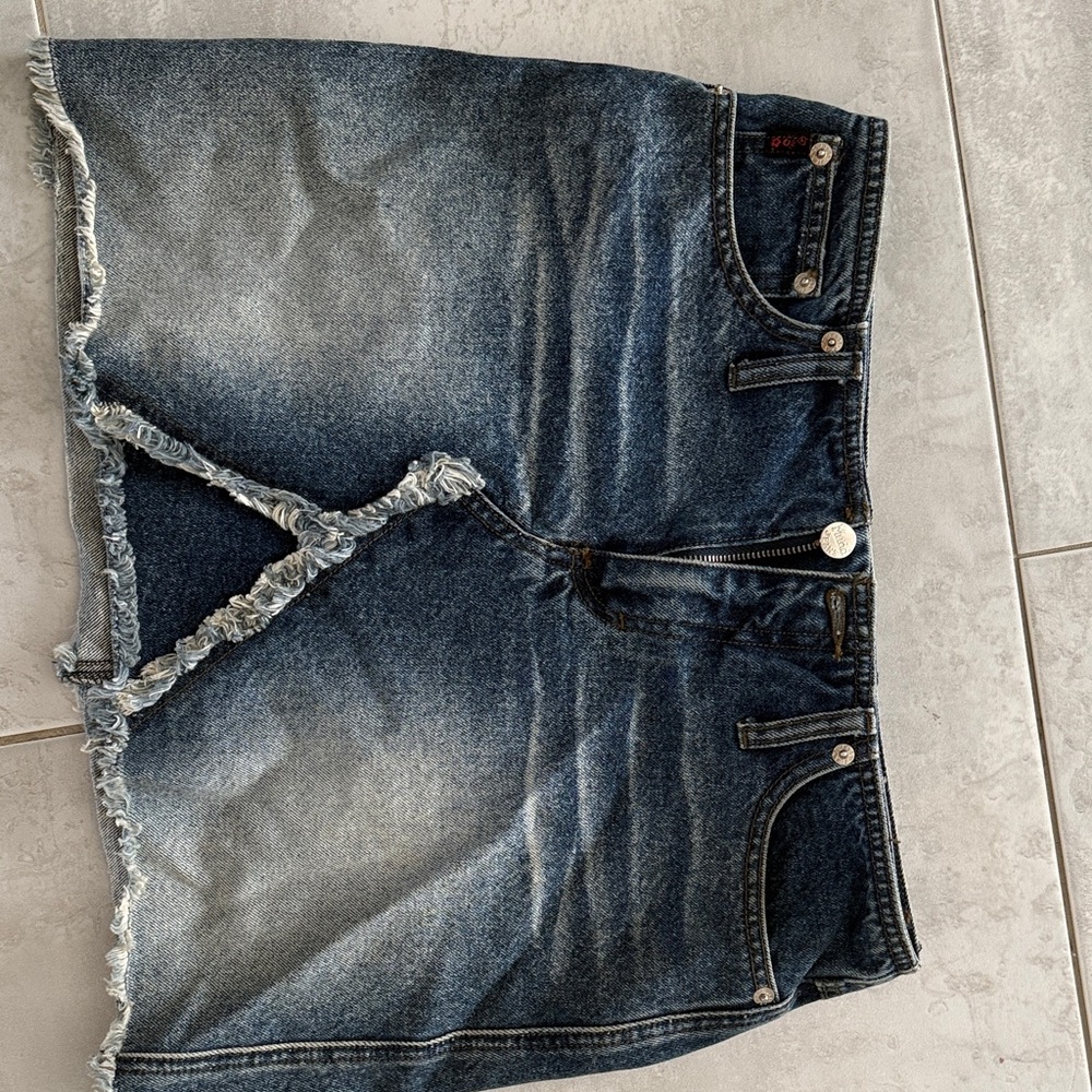 Distressed Dark Wash Denim Mini Skirt